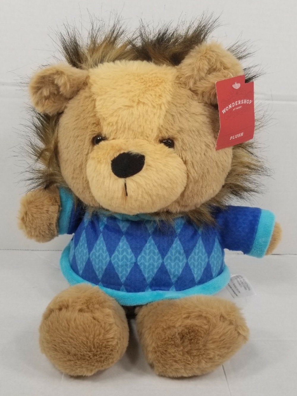 New Wondershop Animal Adventure Lion Stuffed Animal Plush Blue Argyle Sweater